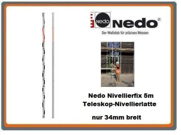 Nedo Nivellierfix 5m Teleskop-Nivellierlatte 34mm