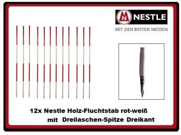 12x Nestle Holz-Fluchtstab 2m mit Dreikant-Dreilaschenspitze