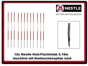 12x Nestle Holz-Fluchtstab 2.16m mit runder Dreilaschenspitze