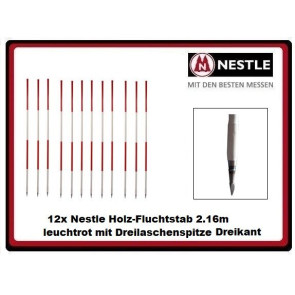 12x Nestle Holz-Fluchtstab 2.16m mit Dreikant-Dreilaschenspitze