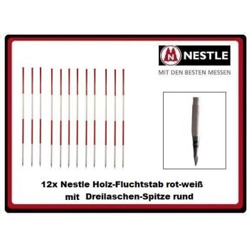 12x Nestle Holz-Fluchtstab 2m mit runder Dreilaschenspitze