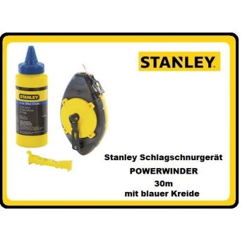 Stanley POWERWINDER Schlagschnurgerät 30m im Set mit blauer Kreide